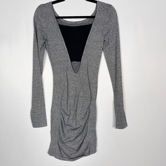 New Express XSmall XS Heather Gray Bodycon Ruched Long Sleeve Dress Scoop Neck - Picture 2 of 10